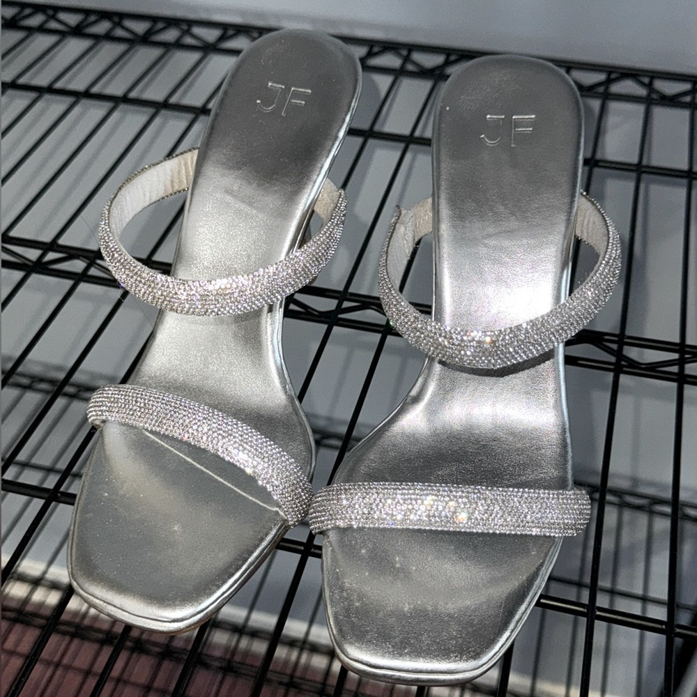 Silver rhinestone high heels